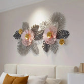 Elegant pink and gold flower wall art
